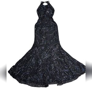 Backless Gown Chic Dress in Small black 90s beaded vintage dress Sean Collection